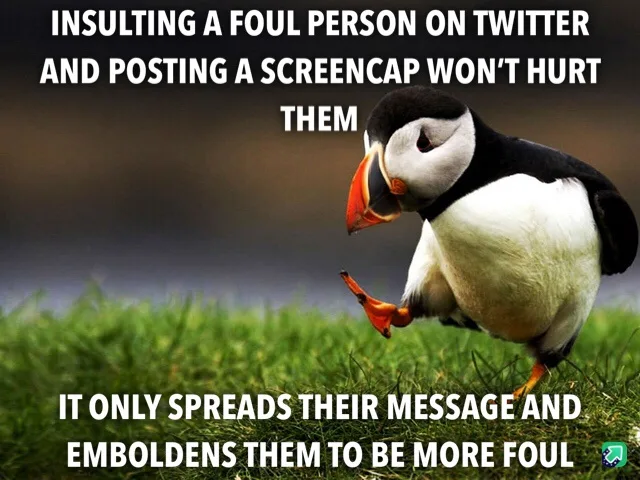 A close-up photo of a puffin standing on green grass, looking down with a slightly smug or dismissive expression. White bold…