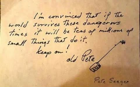A handwritten note on aged paper reads: 'I'm convinced that if the world survives these dangerous times it will be tens of…