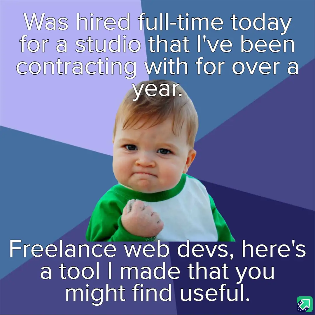 A baby with a pouty face and clenched fist, wearing a green and white shirt, is set against a purple and blue geometric…