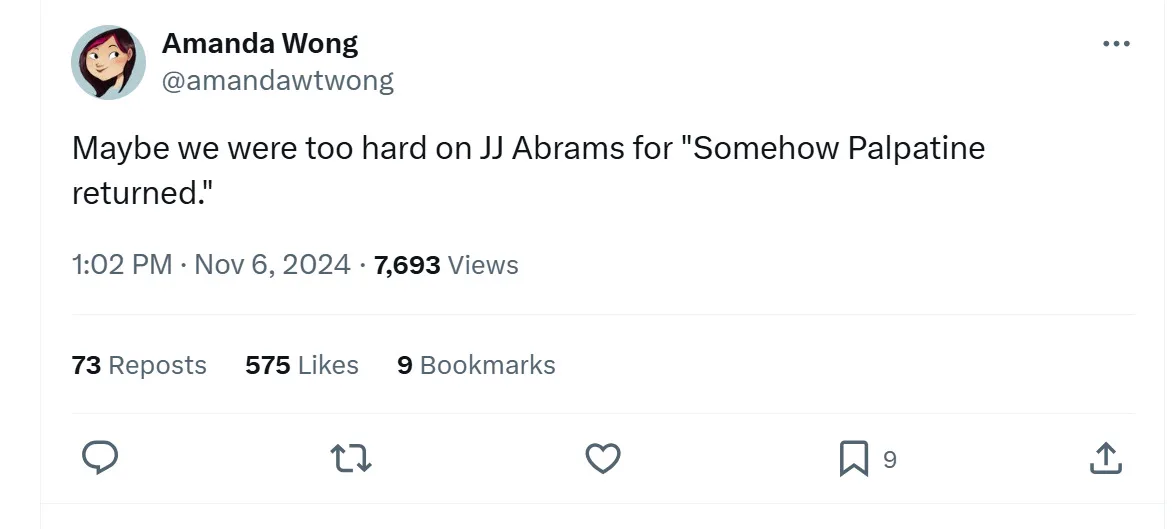 A screenshot of a tweet by Amanda Wong (@amandawtwong) dated Nov 6, 2024, showing her text: 'Maybe we were too hard on JJ…