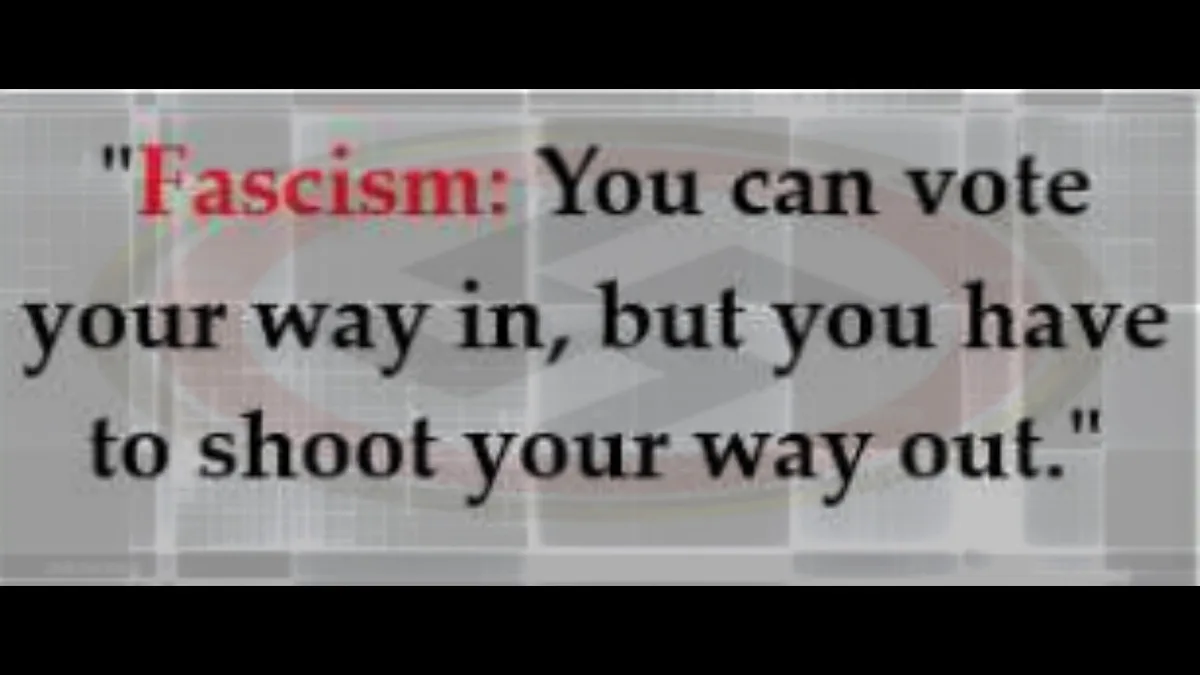 A grayscale image with a faint, blurred background pattern overlaid with bold text. The text reads: "Fascism: You can vote…