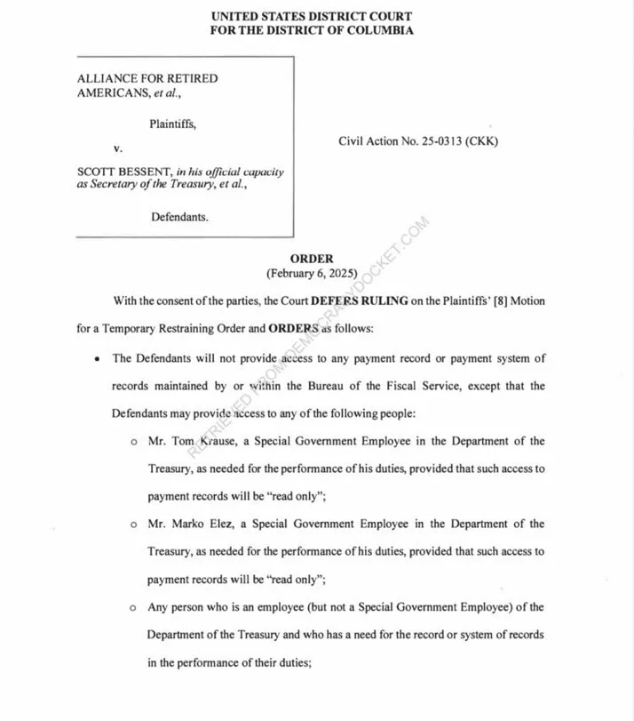A legal document from the United States District Court for the District of Columbia dated February 6, 2025, titled 'ORDER'…