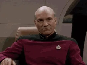 A six-panel image sequence shows Captain Picard from Star Trek: The Next Generation in his command chair, progressively…