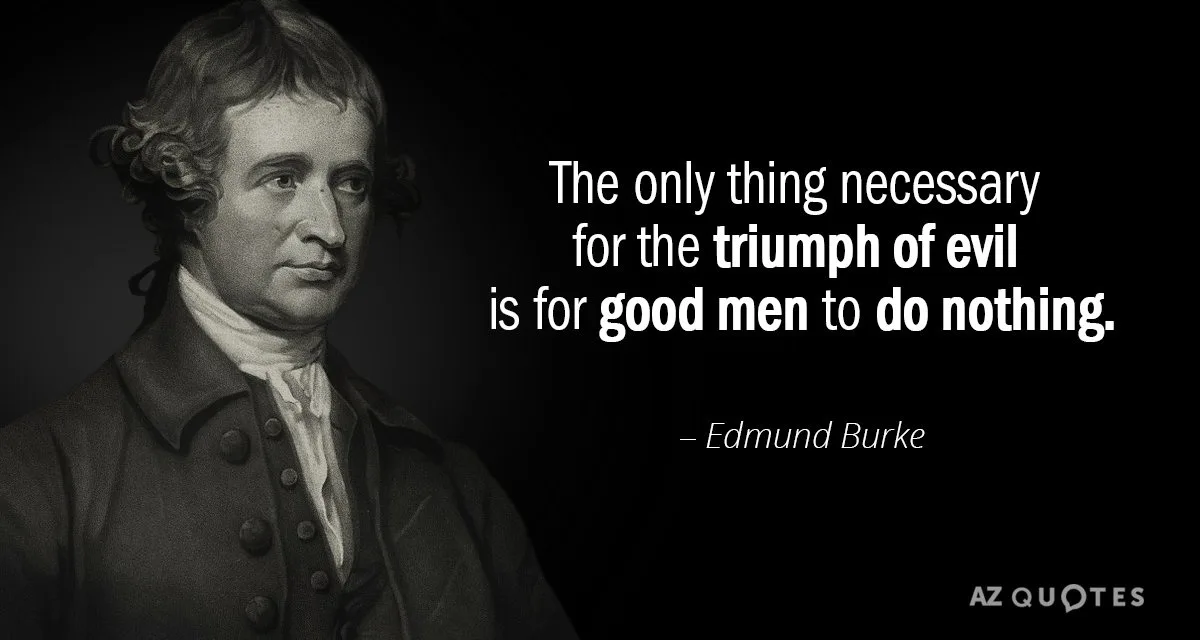 A black-and-white portrait of Edmund Burke, a historical figure, is shown on the left side of the image. On the right, white…