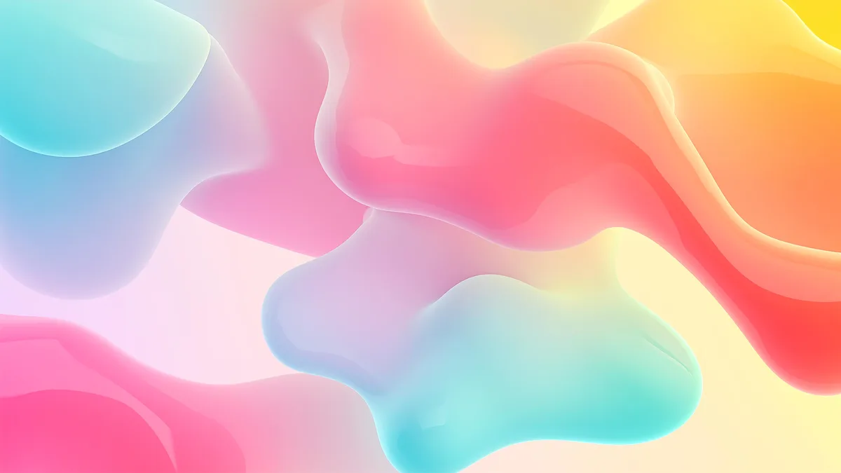 The image displays a vibrant, abstract background of smooth, flowing, glossy shapes that blend into each other…