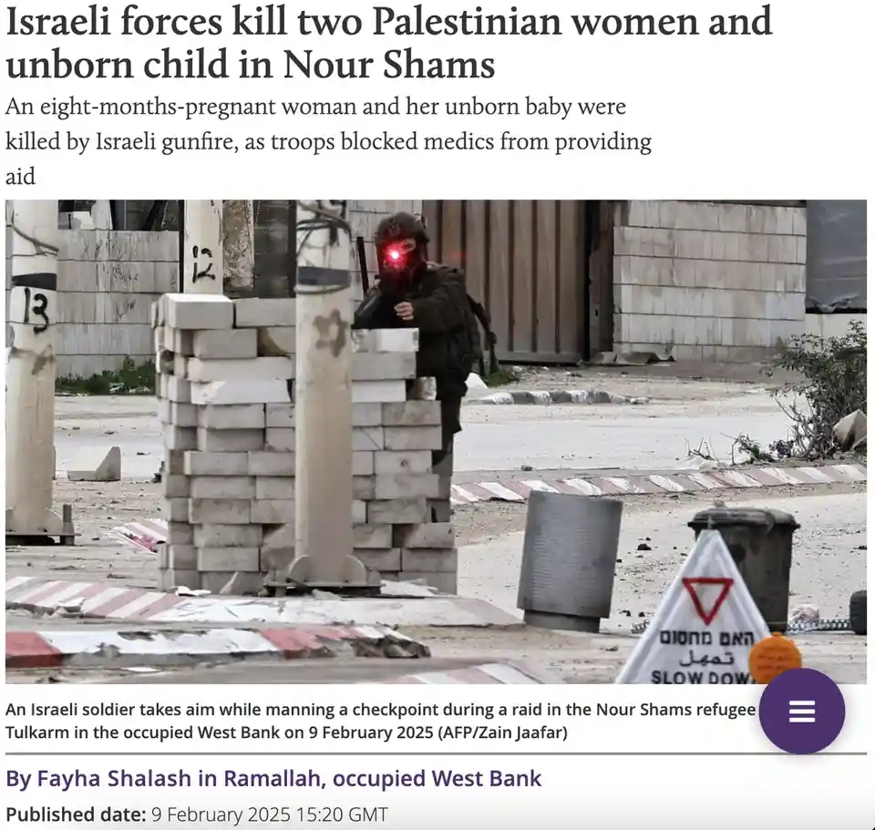 A news article screenshot shows a soldier in tactical gear aiming from behind a barricade of concrete blocks, with overlaid…
