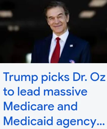 A smiling man in a dark suit and red tie stands against a blurred background. Below him, bold blue text reads: 'Trump picks…