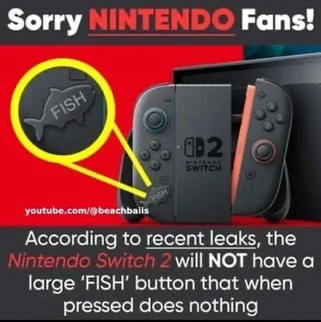 An image of a Nintendo Switch 2 console with a yellow circle highlighting a fish-shaped button on the controller. The…