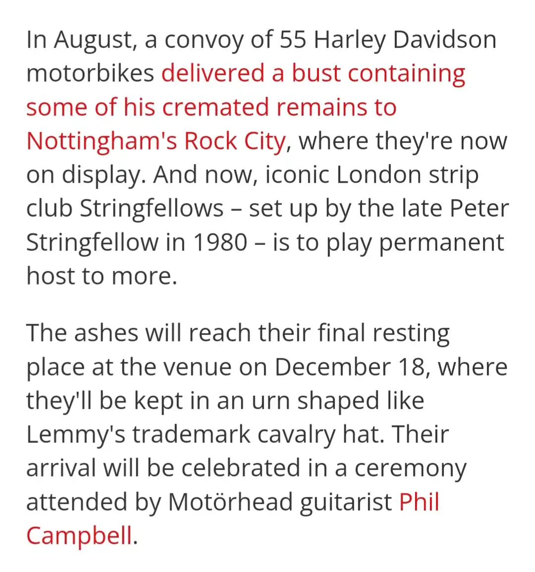 Lemmy's ashes: he's now in a peaceful place