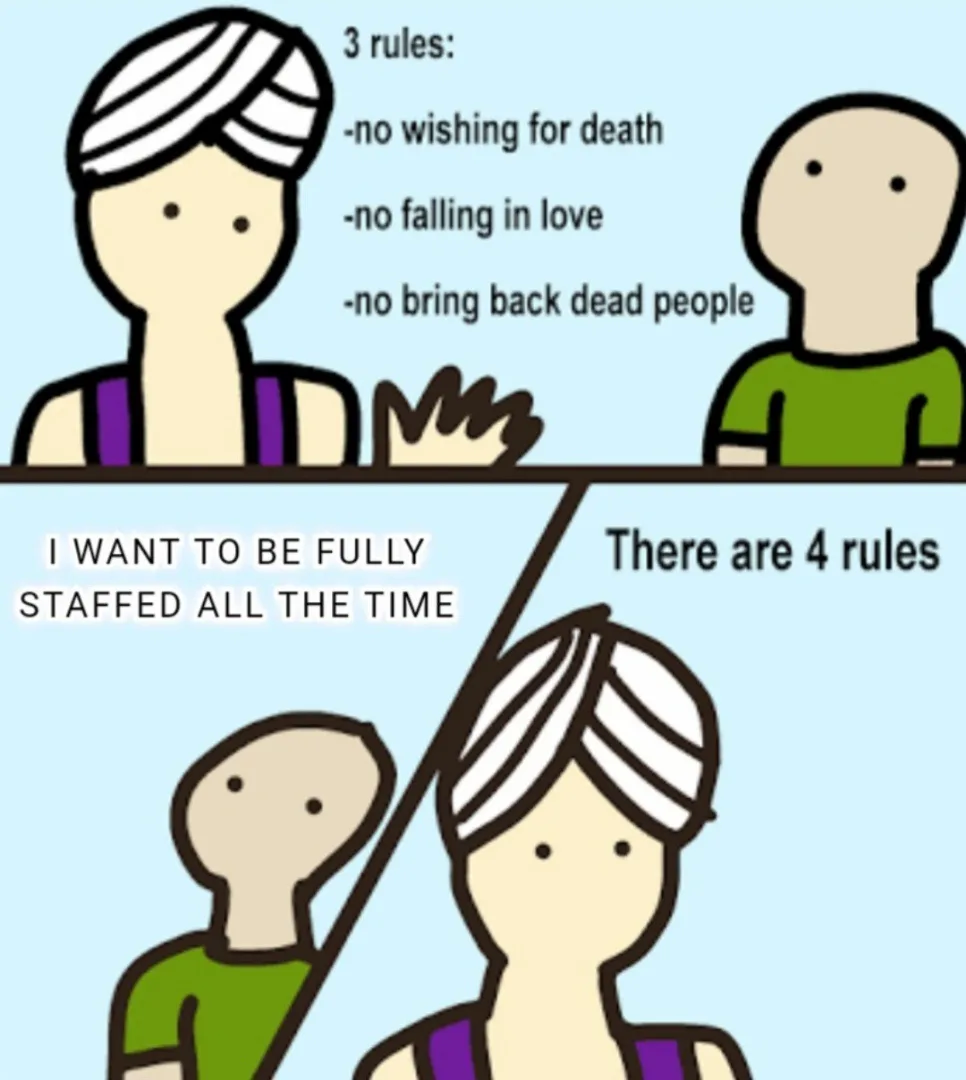 A two-panel cartoon depicts a person with a bandaged head listing three rules to another person. In the second panel, the…