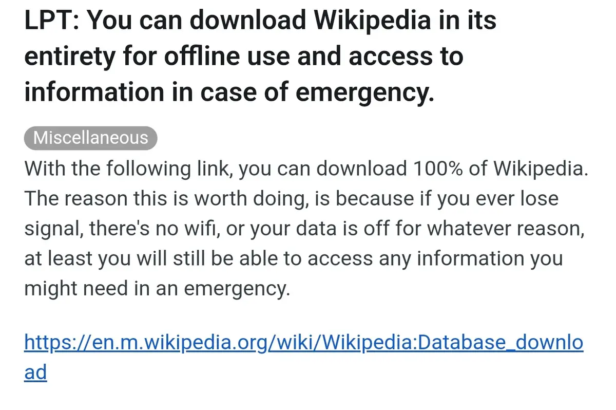 The image displays a screenshot of a 'Life Pro Tip' (LPT) post with black text on a white background. The text explains that…