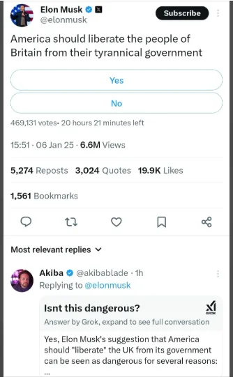 A screenshot of a tweet from Elon Musk's verified Twitter account, which reads 'America should liberate the people of…