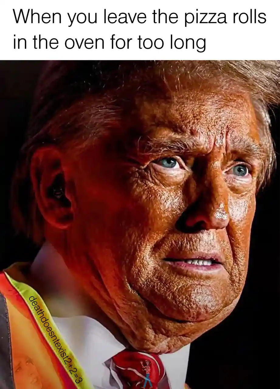 A close-up photo of Donald Trump with a reddish, overheated glow on his face, conveying a look of shock or horror. The…