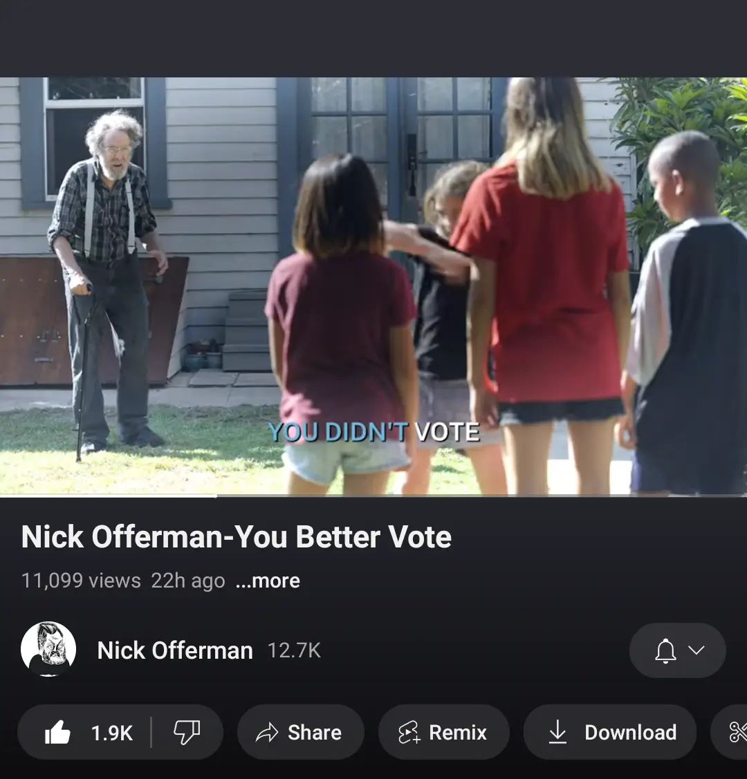 An older man with glasses and a cane stands outside a house, facing a group of children who are turned away from him. The…