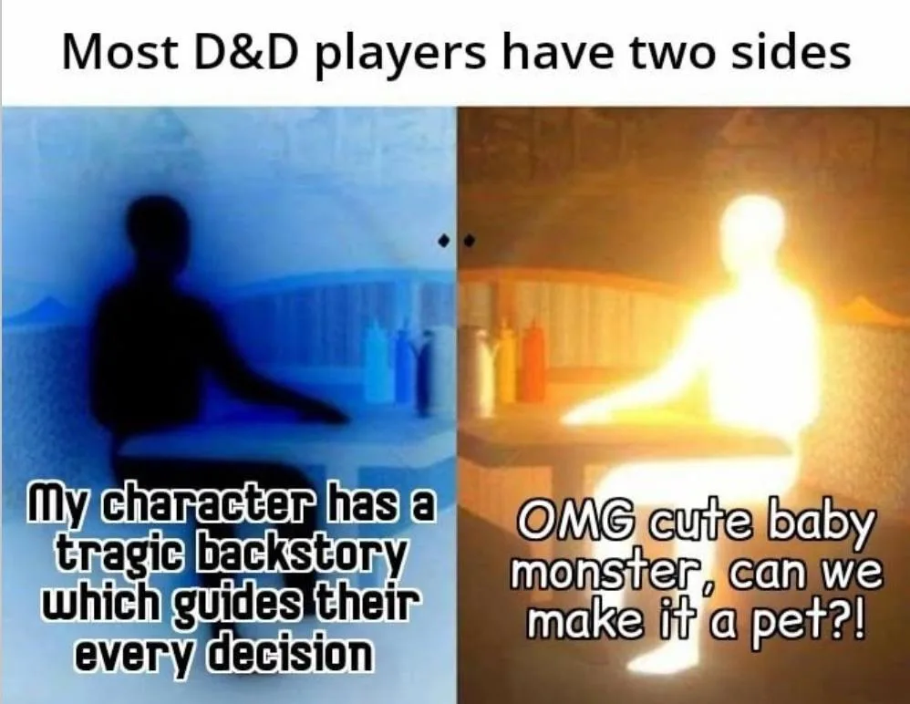 The image is split into two panels. The left panel shows a dark, blue-tinted silhouette of a person at a table with text…