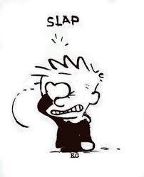 A black-and-white cartoon drawing of a boy with spiky hair, eyes squeezed shut, and mouth open in a grimace, as if he's just…
