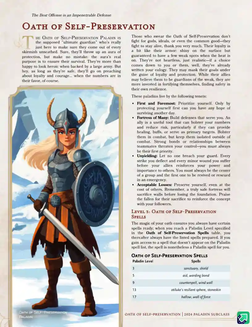The Oath of Self-Preservation: A Paladin's Journey (5e Subclass)
