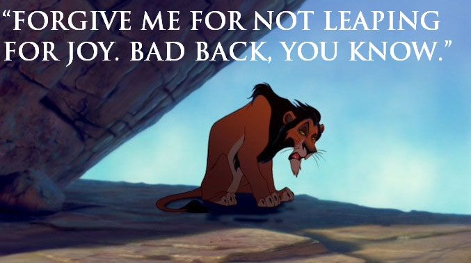 An animated lion, appearing to be Simba from The Lion King, is shown hunched over and grimacing in pain while sitting under…