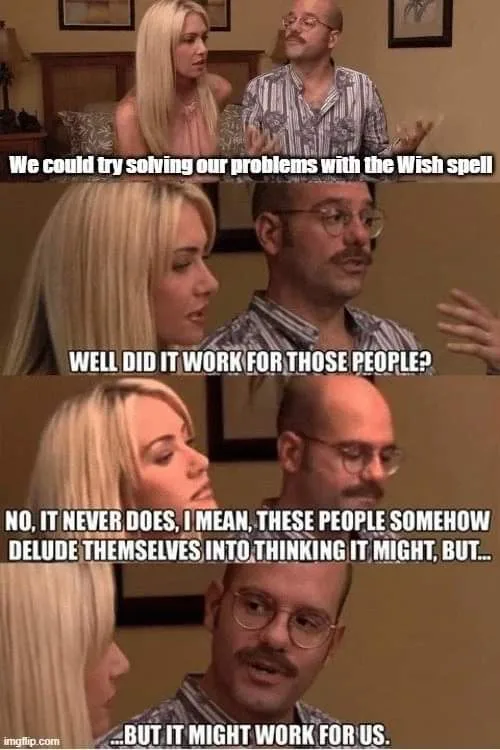 A three-panel meme featuring a blonde woman and a man with glasses and a mustache in a living room. In the first panel, they…