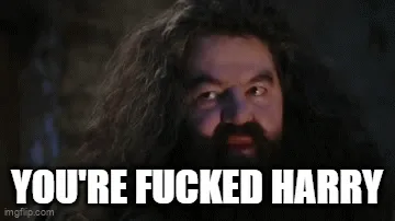 Six identical panels show a close-up of the character Hagrid from Harry Potter, progressively widening his eyes and opening…