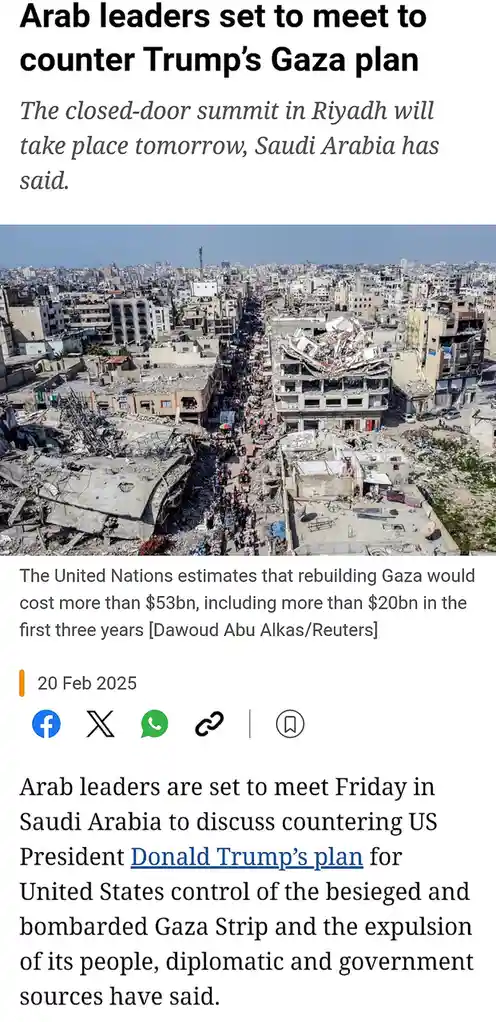 A screenshot of a news article shows a photo of a heavily damaged urban area with rubble and collapsed buildings, with…