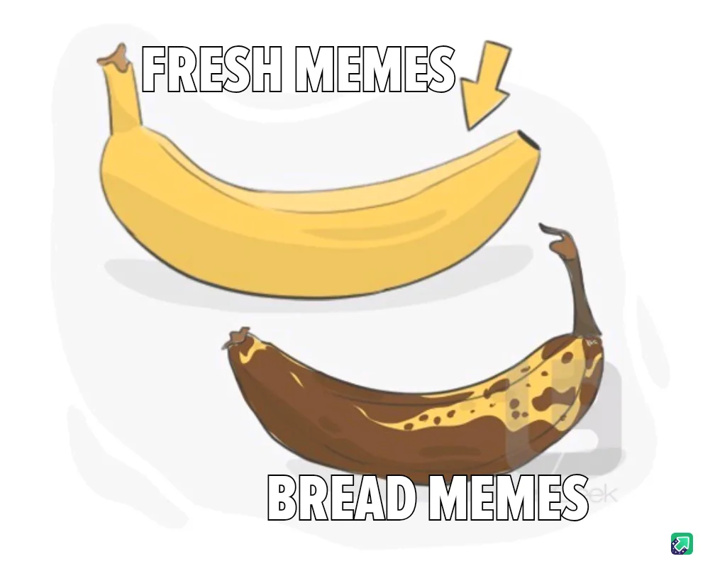 The image shows two cartoon bananas against a white background. The top banana is yellow and unspoiled, labeled 'FRESH…