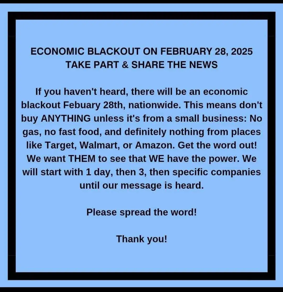 A light blue image with black text mimicking a fake public service announcement. It claims there will be an 'economic…