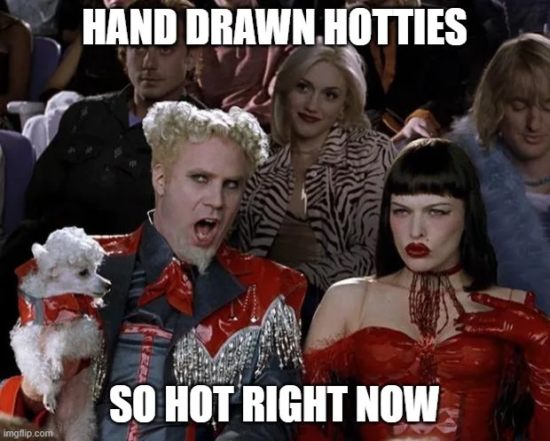 A still from the movie 'The Rocky Horror Picture Show' shows a man with curly blonde hair and a red outfit holding a small…