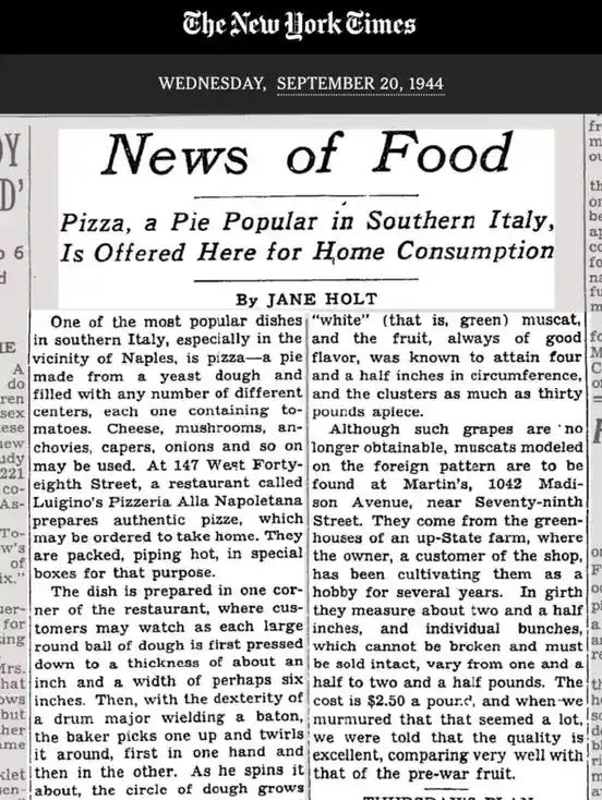 A black-and-white newspaper clipping from The New York Times dated Wednesday, September 20, 1944, under the headline 'News…