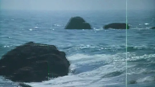 A six-panel image shows ocean waves crashing against dark rocks, with the top three panels showing waves approaching and the…
