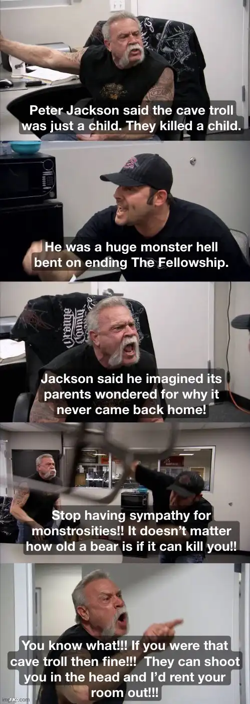 A five-panel meme featuring two men in an office setting, escalating in intensity. The first man, with a white beard and…