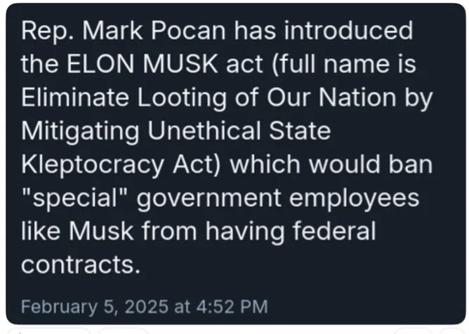 A screenshot of a text message or social media post with white text on a dark background. The text announces that Rep. Mark…