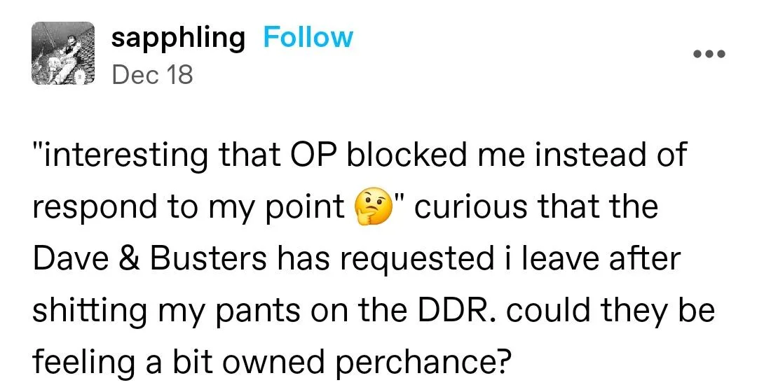 A screenshot of a social media post by user 'sapphling' dated Dec 18, showing a text comment that reads: 'interesting that…