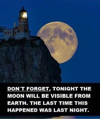 A lighthouse sits atop a rocky cliff under a dark blue sky, with a large, detailed full moon positioned prominently behind…