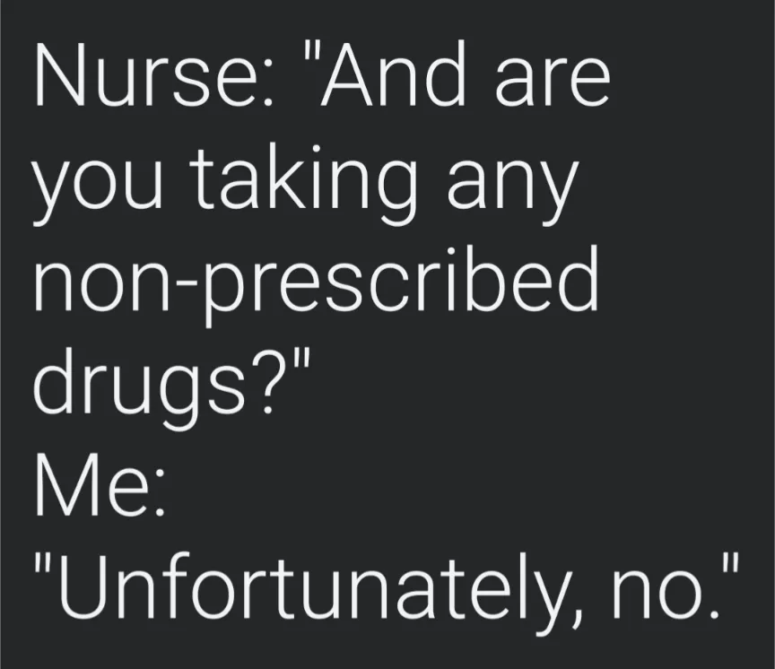 The image displays white text on a dark gray background. The text is split into two parts: the first line reads 'Nurse: "And…