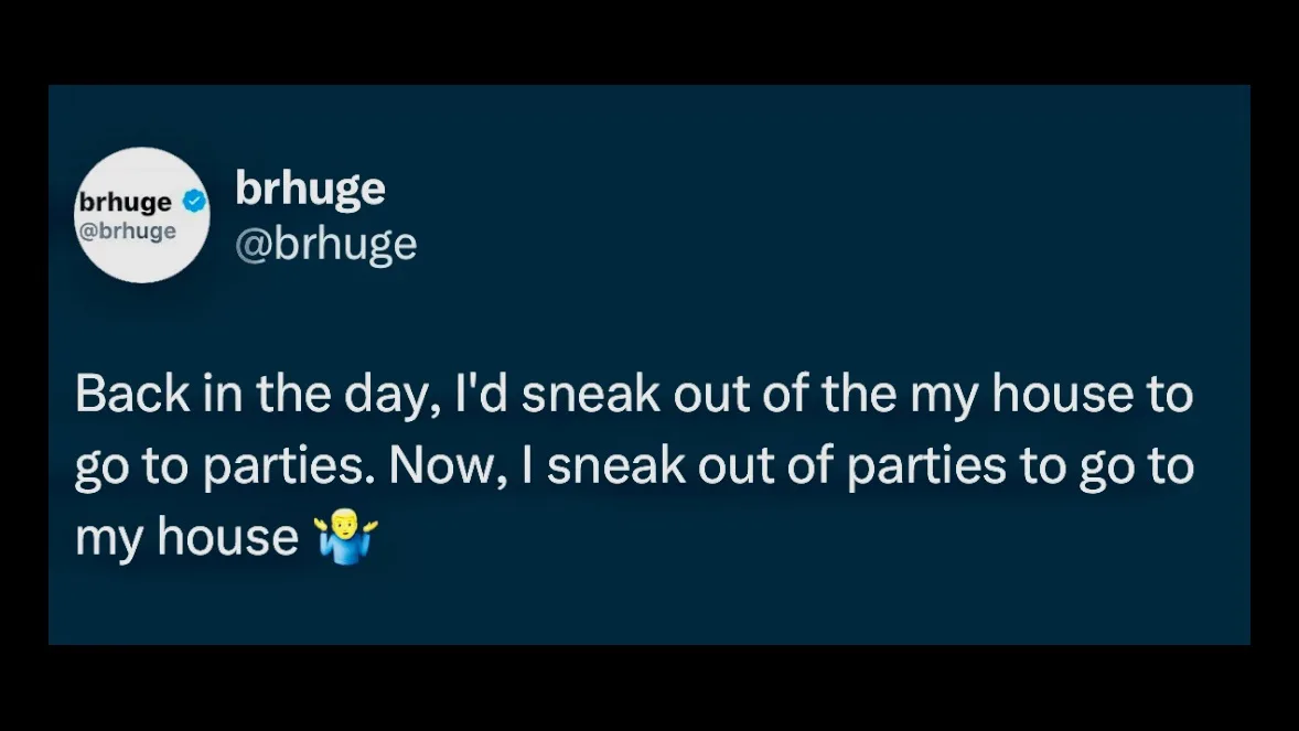 A screenshot of a tweet from verified user @brhuge, which reads: 'Back in the day, I'd sneak out of the my house to go to…