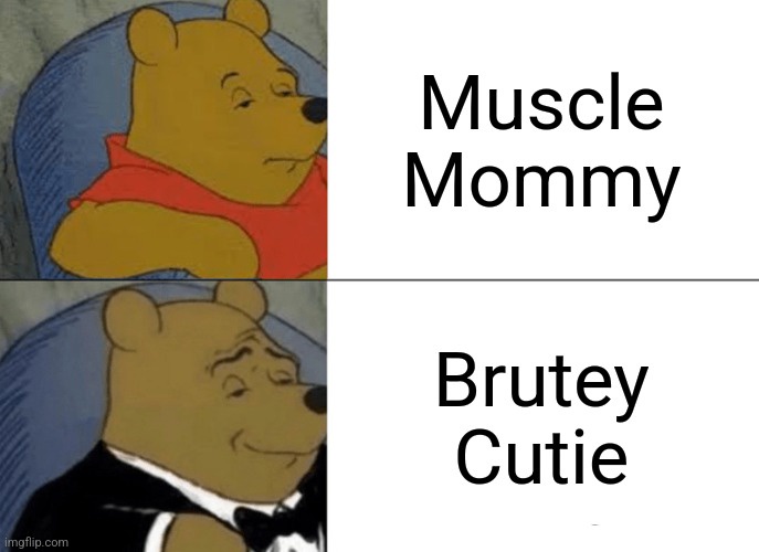 The image is a two-panel meme featuring Winnie the Pooh. In the top panel, Pooh is shown in his classic red shirt, looking…