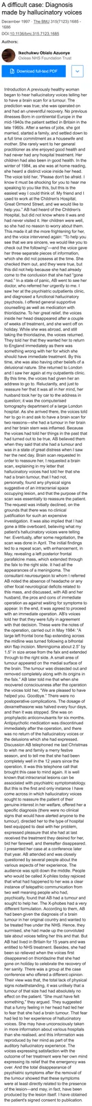 The image displays a screenshot of a 1997 medical journal article from The BMJ, titled 'A difficult case: Diagnosis made by…