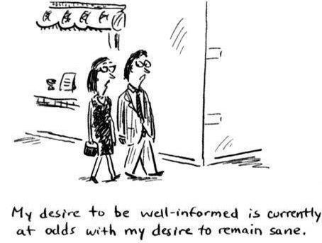 A black-and-white cartoon depicts a man and a woman walking down a street past a storefront with a sign that reads 'The…