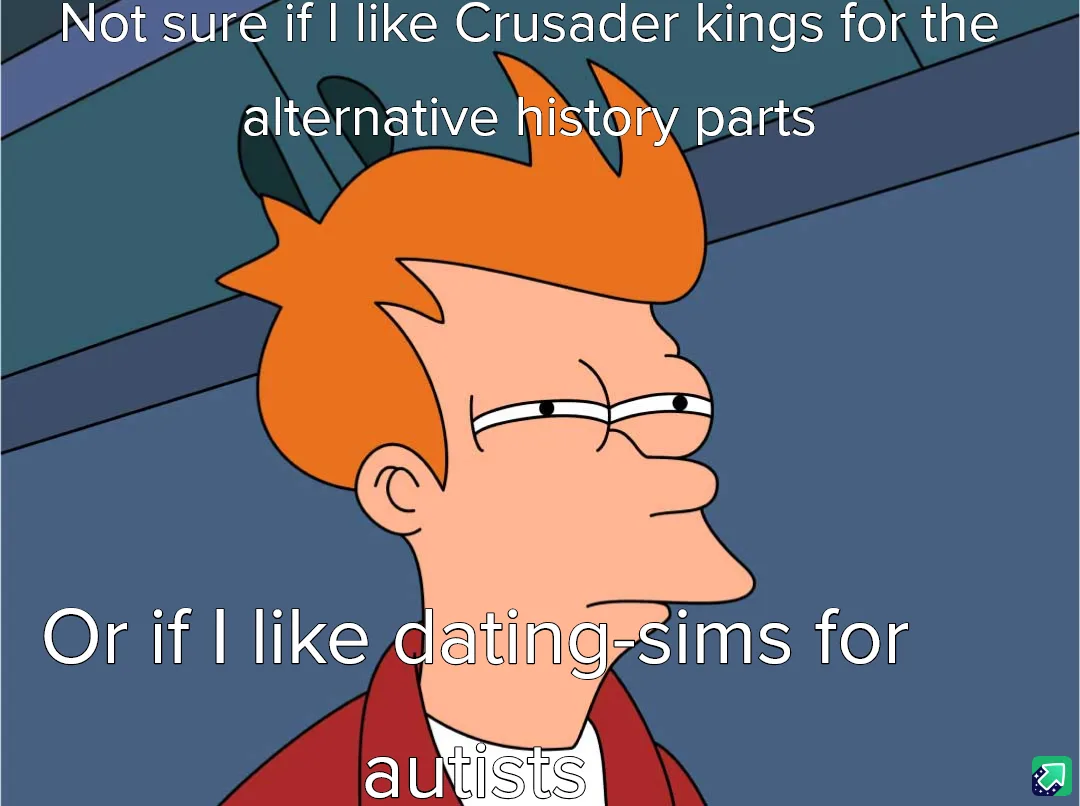 The image shows a cartoon character, Fry from Futurama, looking confused and uncertain. White text is overlaid on the image…