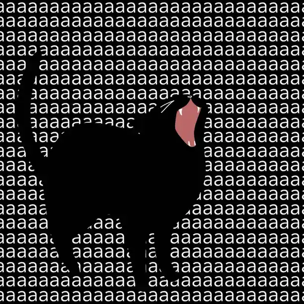 A black silhouette of a person with a red tongue sticking out, set against a background of repeating white 'a' letters. The…