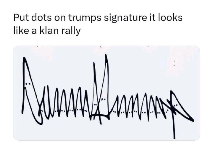 The image displays a black ink signature on a light gray background, with small dots added at specific points to create a…