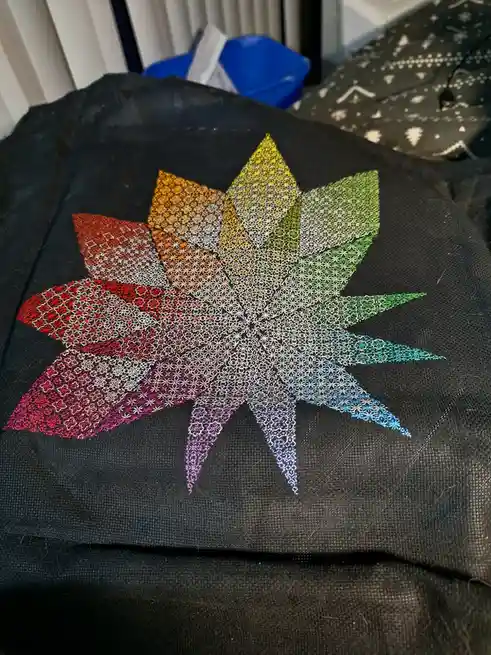 Check out my current blackwork project—it's taken about 4-5 months to get this far!