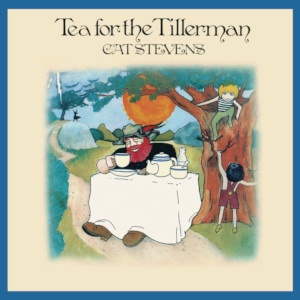 An album cover illustration shows a man in a hat sitting at a table with tea set under a tree, while two children play…