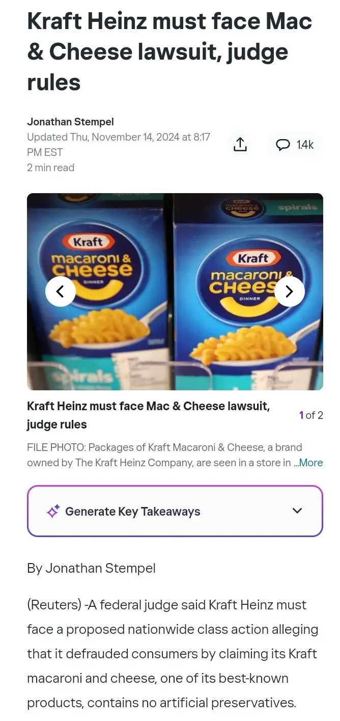 Kraft Heinz Faces Off in Mac & Cheese Lawsuit, Judge Decides
