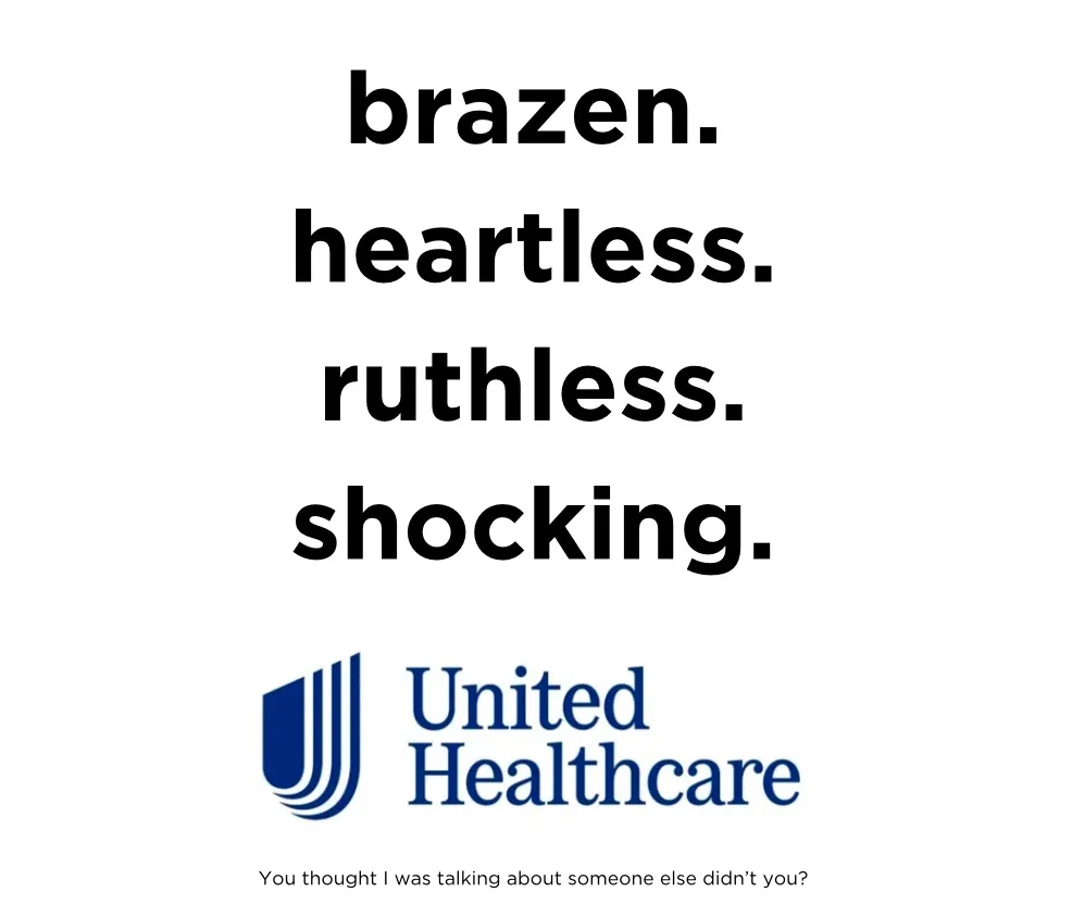 The image displays a white background with bold black text listing four adjectives: 'brazen.', 'heartless.', 'ruthless.'…
