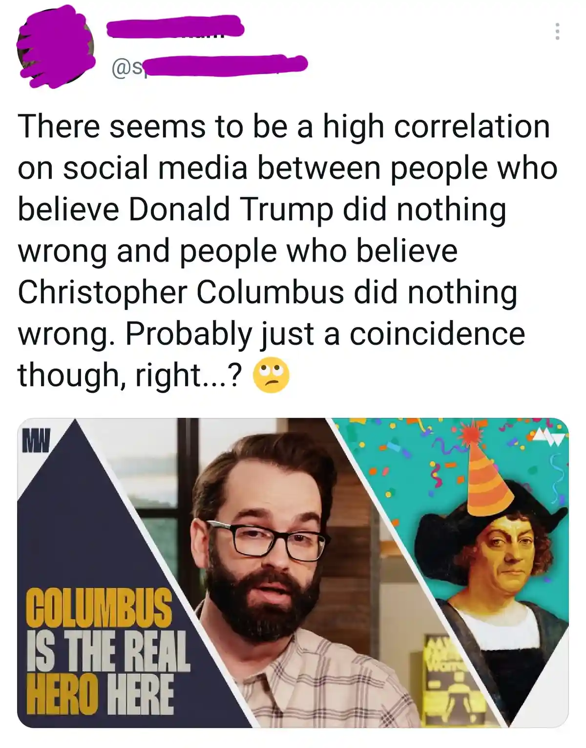 The image shows a split-screen meme. On the left, a man with glasses and a beard looks surprised, with text overlay reading…
