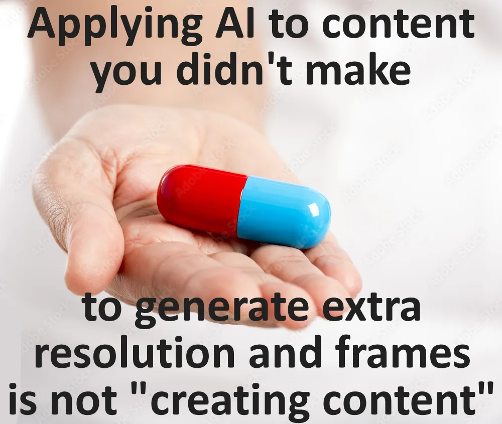 A person's hand holds a red-and-blue capsule pill against a white background. Overlaid text reads: 'Applying AI to content…