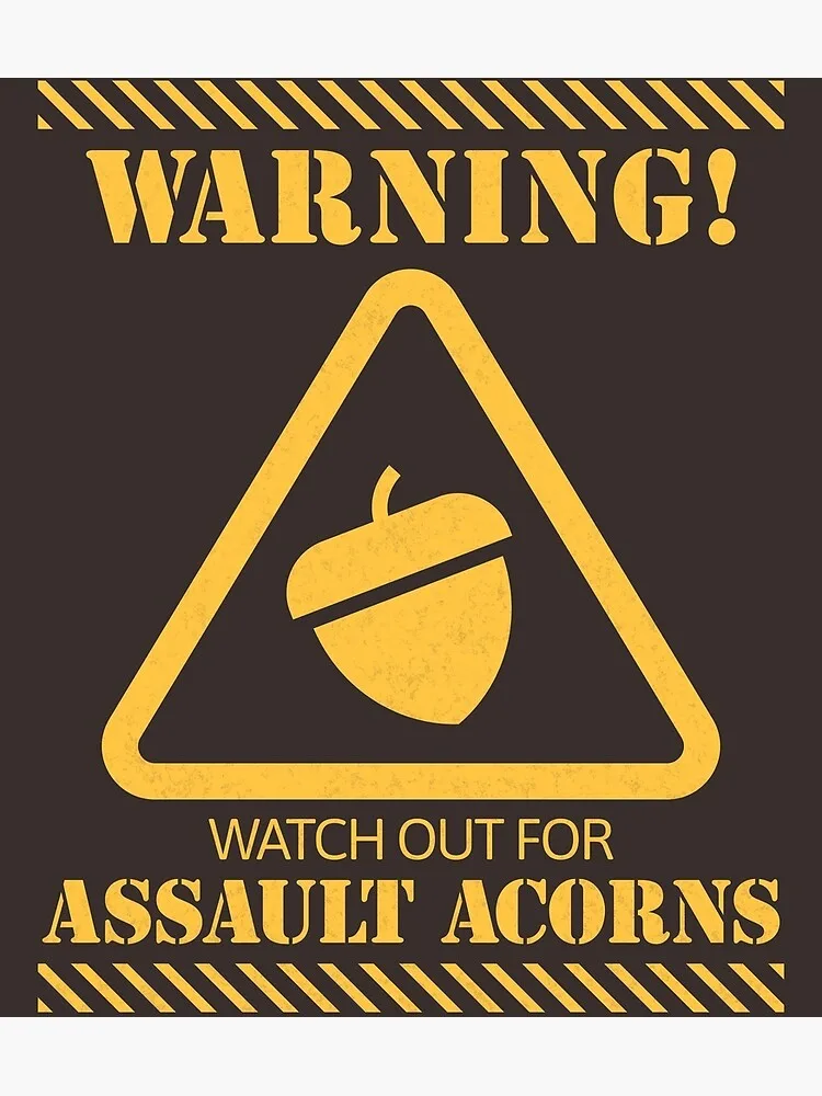 A dark brown warning sign with yellow text and symbols. At the top, 'WARNING!' is displayed in bold, followed by a yellow…