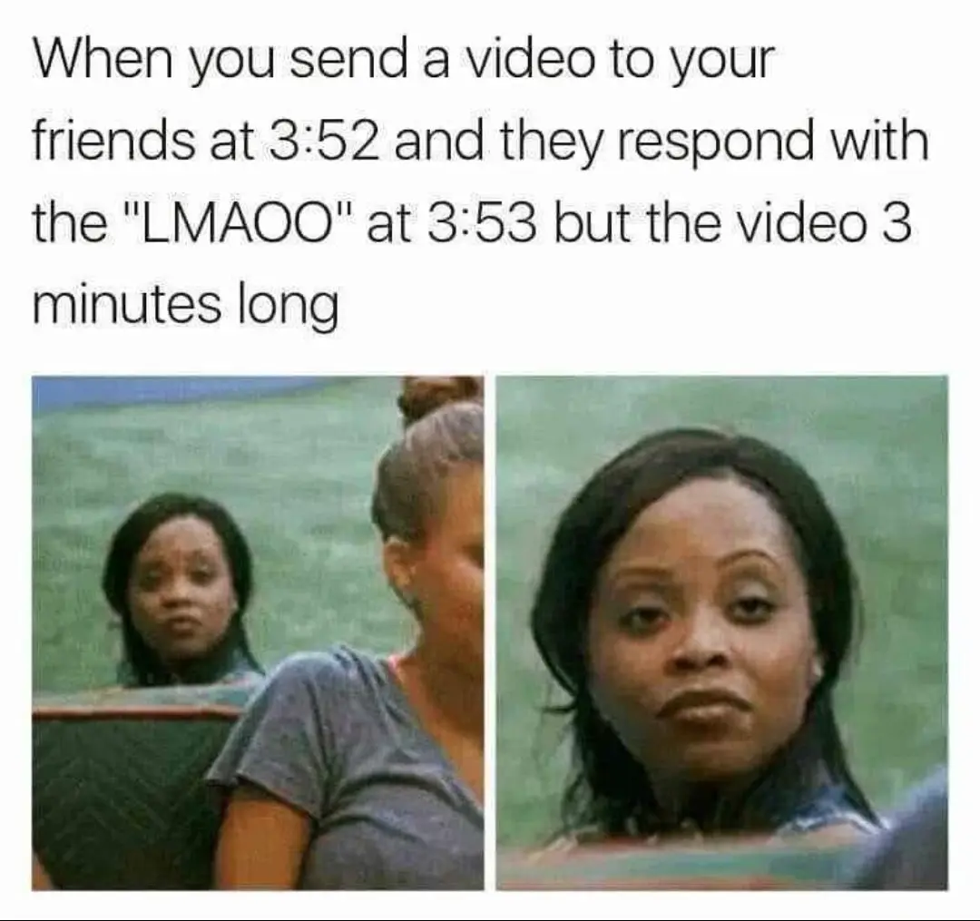 The image shows a split-screen of a woman with a deadpan, unimpressed facial expression. The left panel shows her partially…
